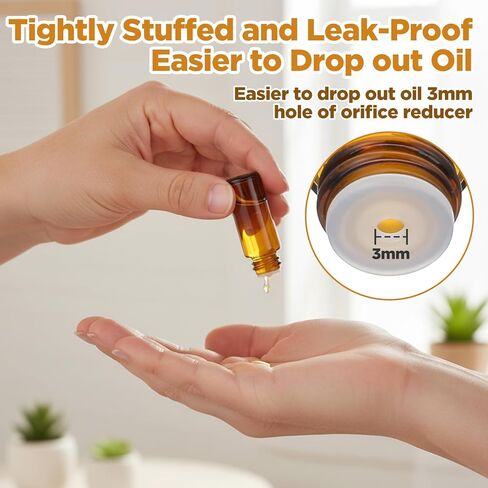 100 Packs 5 ml (1/6 oz) Mini Essential Oil Bottles with Caps, Amber Glass Empty Refillable Travel Glass Liquid Sample Vial Preservation Storage Vials Test Container-Rubber Stopper&Dropper in Saudi Arabia