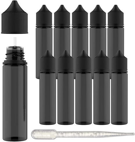Chubby Gorilla V-3 PET Plastic Unicorn Squeeze Bottle 60ml (10 Pack) Dropper bottle (Black) REUSABLE, Child Resistant Cap, Easy Drip Tip Applicator Dropper Bottles with Squeeze Dropper in Kuwait