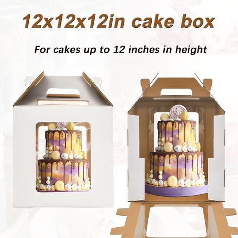 12x12x12 Inch Tall Cake Boxes with windows,10in 12in Tall Cake Carrier, Large Tiered Cake Box, Layer Cake Box, large cake box,Durable White Bakery Box(1pack) in Saudi Arabia