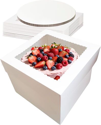 3 Pack Cake Boxes,10x10x8 Inch Tall Cake Box with Cake Boards 10",Disposable Cake Containers with Lids,White Bakery Boxes with Large Window,for Layer Cakes,Pies,Donuts,Cookies,Wedding,Birthday,Party in Saudi Arabia