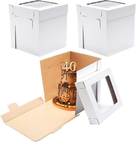 14x14x14 Inches 3 Pack,Tall Cake Boxes for Tier Cakes,Wedding Cake Boxes with Window,Layer Cake Carrier,Disposable Cake Containers in Saudi Arabia