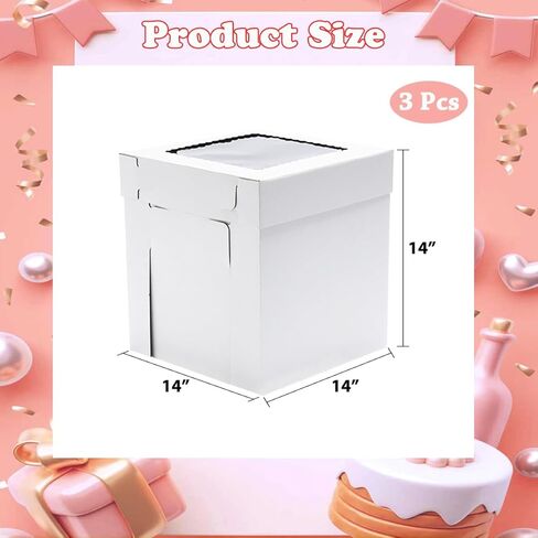 14x14x14 Inches 3 Pack,Tall Cake Boxes for Tier Cakes,Wedding Cake Boxes with Window,Layer Cake Carrier,Disposable Cake Containers in Saudi Arabia