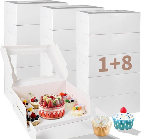 صندوق كعكة بينتو مع الكعك، نافذة شفافة 6 فتحات، مجموعة بينتو، 6 مجموعات: صناديق البسكويت تناسب 5 كب كيك عادي وكعك صغير، حفلة عيد الميلاد وحفلات أعياد الميلاد (أبيض/شفاف، 1+5/6 قطع) in Kuwait