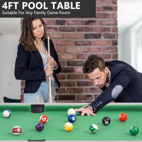 48" Pool Table, Mini Billiard Game Table w/Balls, Cues, Chalk, Brush and Triangle, Indoor Compact Arcade Game Table for Living Room, Game Room in Kuwait