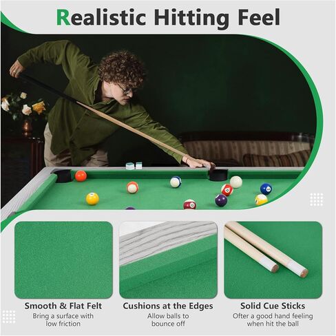 48" Pool Table, Mini Billiard Game Table w/Balls, Cues, Chalk, Brush and Triangle, Indoor Compact Arcade Game Table for Living Room, Game Room in Kuwait