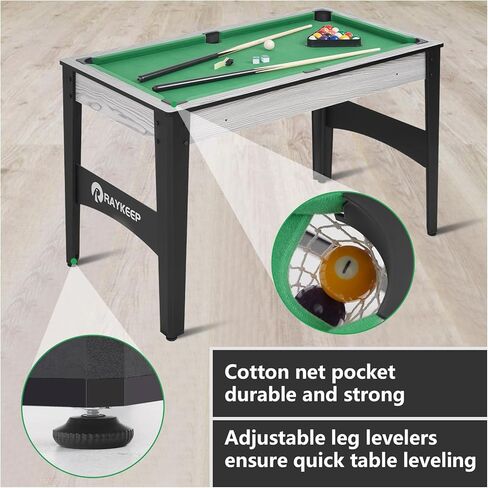 48" Pool Table, Mini Billiard Game Table w/Balls, Cues, Chalk, Brush and Triangle, Indoor Compact Arcade Game Table for Living Room, Game Room in Kuwait