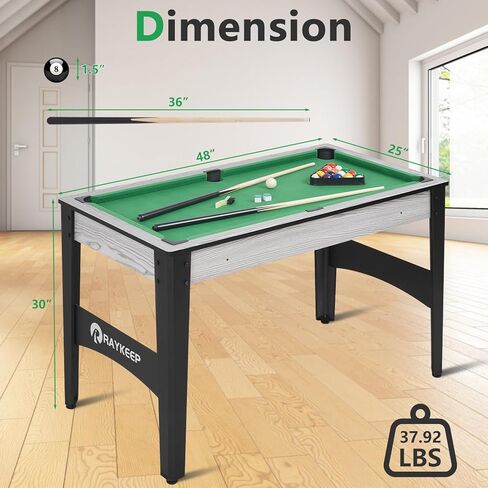 48" Pool Table, Mini Billiard Game Table w/Balls, Cues, Chalk, Brush and Triangle, Indoor Compact Arcade Game Table for Living Room, Game Room in Kuwait