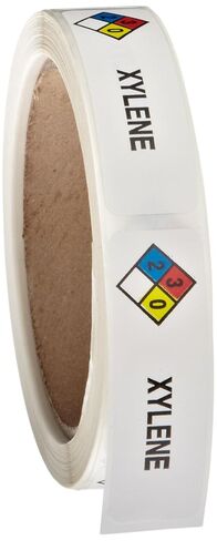 163-0002 ملصق HMIG لاصق قابل للإزالة من Litho مع طباعة 4 ألوان، زيلين، طول 2-1/2 بوصة × عرض 3/4 بوصة، لتحديد الهوية ووضع العلامات، أبيض (لفة 250) in Kuwait
