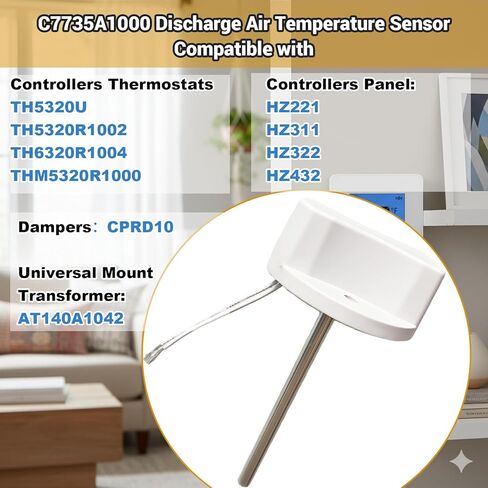 C7735A1000 CECOMINOD032202 Discharge Air Temperature Sensor Compatible with Honeywell Zone HZ221 HZ311 HZ322 HZ432 Panel, TH5320U TH5320R1002 TH6320R1004 THM5320R1000 Controllers Thermostats in Saudi Arabia