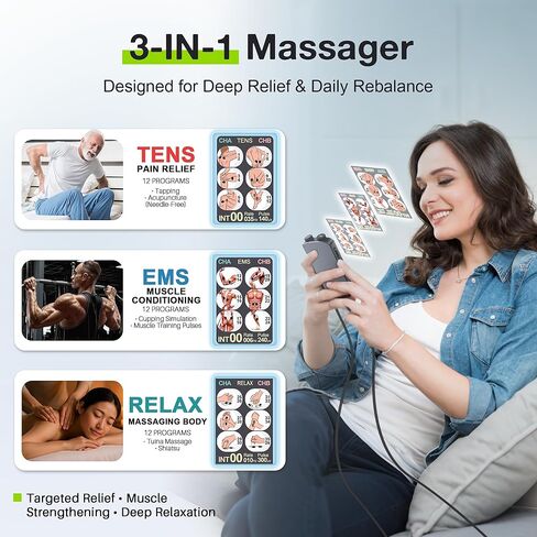 وحدة TENS لتحفيز العضلات مع شاشة ملونة، جهاز TENS EMS ثنائي القناة مع تردد قابل للتخصيص وعرض النبض، 36 وضعًا، 20 مستوى كثافة، جهاز تخفيف الألم قابل لإعادة الشحن - أسود (تخطيط الزر B) in Kuwait