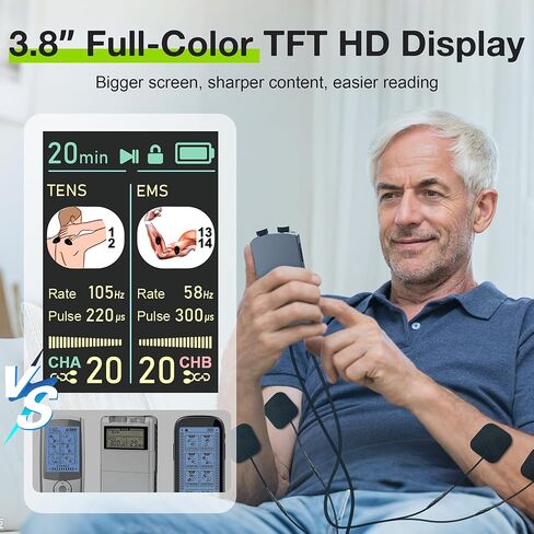 وحدة TENS لتحفيز العضلات مع شاشة ملونة، جهاز TENS EMS ثنائي القناة مع تردد قابل للتخصيص وعرض النبض، 36 وضعًا، 20 مستوى كثافة، جهاز تخفيف الألم قابل لإعادة الشحن - أسود (تخطيط الزر B) in Kuwait