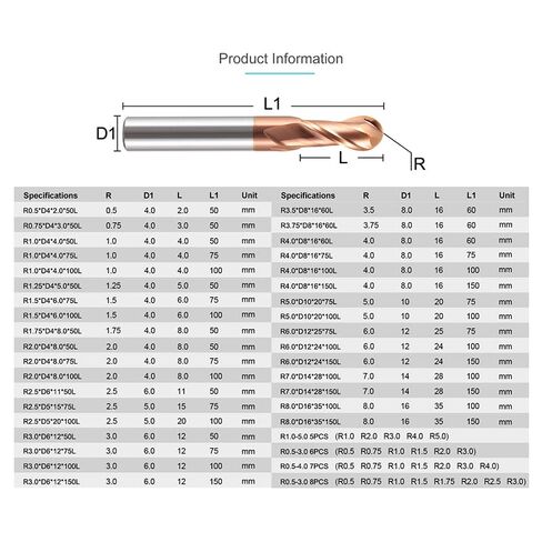 XCAN 2 فلوت الكرة نهاية مطحنة R0.5-R8.0 كربيد قاطعة المطحنة TiCN المغلفة نصف القطر راوتر بت in Kuwait