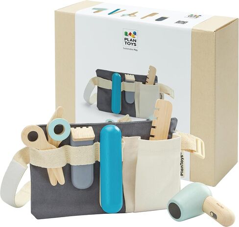 PlanToys Make Up Set for Kids - Sustainably Made from Rubberwood Featuring Organic-Pigment Coloring and Water-Based Dyes with a Mirror, Brush, Bag, and 5 Pieces of Makeup in Kuwait