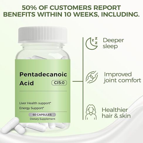 Pentadecanoic Acid, C15:0 Supplement, Supports Immune Health & Mitochondrial Health - 60 Capsules in Kuwait