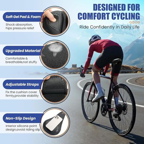 Bike Seat Cushion - Gel Padded Bike Seat Cover for Men & Women, Pressure Relief & Comfort, Extra Thick Bicycle Seat Cushion Fits for Exercise, Mountain, Road & Electric Bike Seats in Kuwait