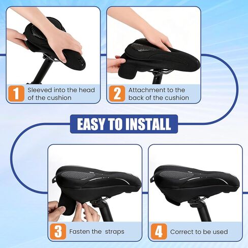 Bike Seat Cushion - Gel Padded Bike Seat Cover for Men & Women, Pressure Relief & Comfort, Extra Thick Bicycle Seat Cushion Fits for Exercise, Mountain, Road & Electric Bike Seats in Kuwait