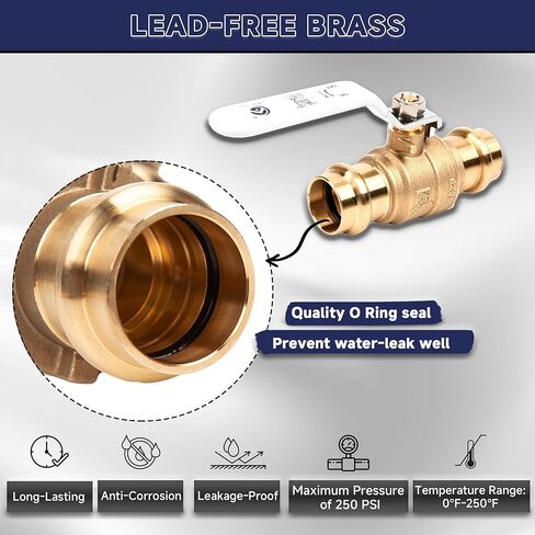 3/4 inch Press Valve Press Brass Ball Valve Fittings Lead-Free Brass Full Port Water Stop Shut Off Ball Valve for Copper Tubing Connection with cUPC, NSF/ANSI 61& NSF/ANSI 372 (10 Pack 3/4") in Kuwait