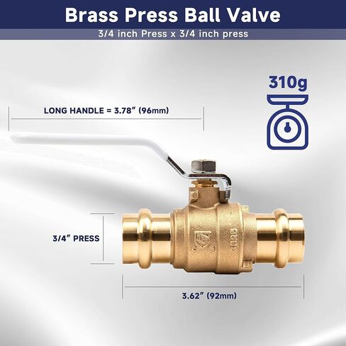 3/4 inch Press Valve Press Brass Ball Valve Fittings Lead-Free Brass Full Port Water Stop Shut Off Ball Valve for Copper Tubing Connection with cUPC, NSF/ANSI 61& NSF/ANSI 372 (10 Pack 3/4") in Kuwait