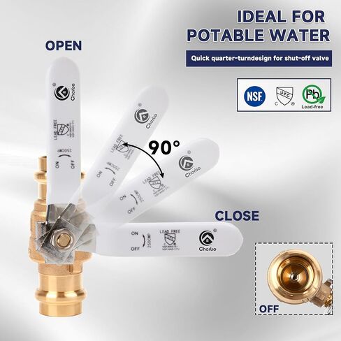3/4 inch Press Valve Press Brass Ball Valve Fittings Lead-Free Brass Full Port Water Stop Shut Off Ball Valve for Copper Tubing Connection with cUPC, NSF/ANSI 61& NSF/ANSI 372 (10 Pack 3/4") in Kuwait