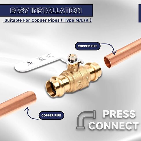 3/4 inch Press Valve Press Brass Ball Valve Fittings Lead-Free Brass Full Port Water Stop Shut Off Ball Valve for Copper Tubing Connection with cUPC, NSF/ANSI 61& NSF/ANSI 372 (10 Pack 3/4") in Kuwait