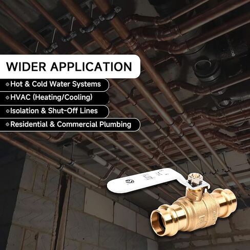 3/4 inch Press Valve Press Brass Ball Valve Fittings Lead-Free Brass Full Port Water Stop Shut Off Ball Valve for Copper Tubing Connection with cUPC, NSF/ANSI 61& NSF/ANSI 372 (10 Pack 3/4") in Kuwait