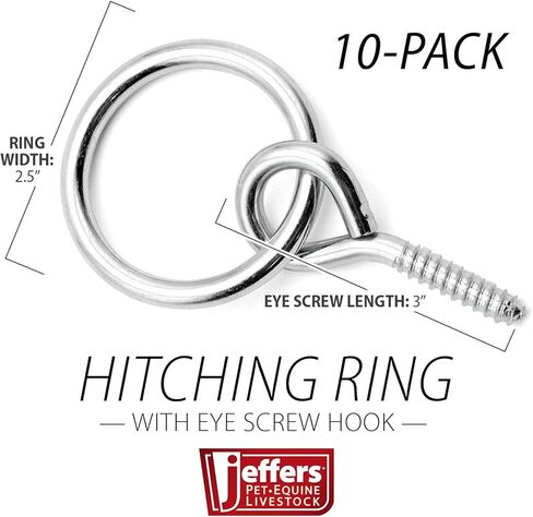 Jeffers Hitch Ring with Eye Bolt, 10 Pack – Zinc Plated Steel Screw Eye Hooks for Horses, Livestock, Barns, DIY, Outdoor, Hanging Rope, Tools, Christmas Decor, Versatile Hanging & Attachment in Saudi Arabia