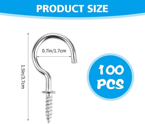 Huaerle 100Pcs 1 Inch Ceiling Hooks, Silver Cup Hooks, Screw in Hooks for Hanging in Saudi Arabia