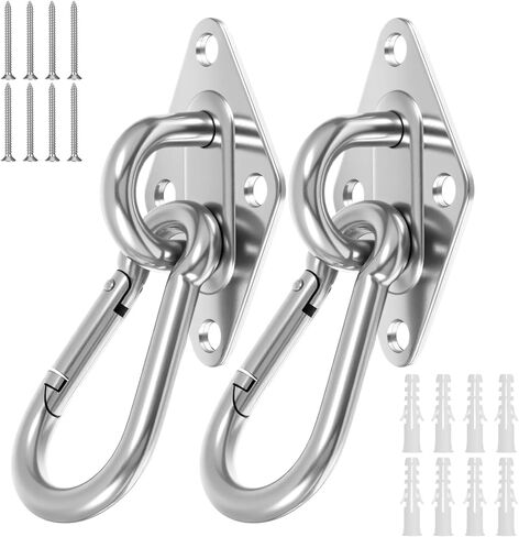 2 Pack M10 Stainless Steel Heavy Duty Hammock Hanging Kit 1300lbs Capacity Pad Eye Hooks Snap Hooks for Swing Plant Hanger Indoor Outdoor Use Outdoor Lights in Saudi Arabia