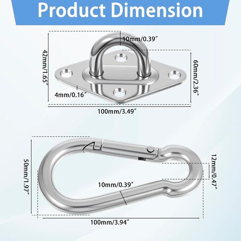 2 Pack M10 Stainless Steel Heavy Duty Hammock Hanging Kit 1300lbs Capacity Pad Eye Hooks Snap Hooks for Swing Plant Hanger Indoor Outdoor Use Outdoor Lights in Saudi Arabia
