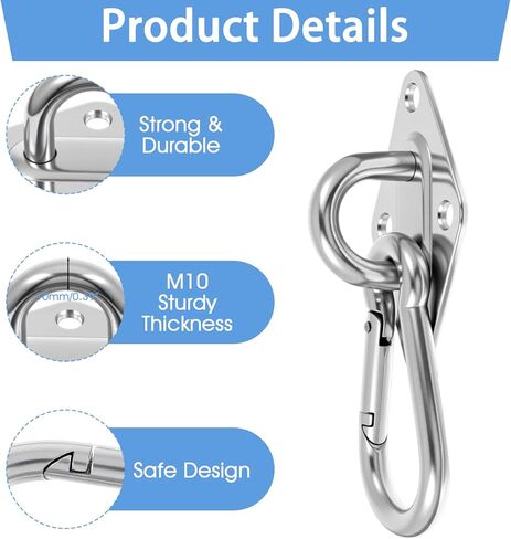 2 Pack M10 Stainless Steel Heavy Duty Hammock Hanging Kit 1300lbs Capacity Pad Eye Hooks Snap Hooks for Swing Plant Hanger Indoor Outdoor Use Outdoor Lights in Saudi Arabia