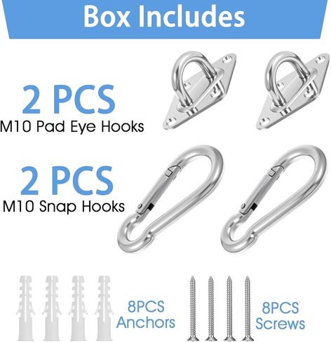 2 Pack M10 Stainless Steel Heavy Duty Hammock Hanging Kit 1300lbs Capacity Pad Eye Hooks Snap Hooks for Swing Plant Hanger Indoor Outdoor Use Outdoor Lights in Saudi Arabia