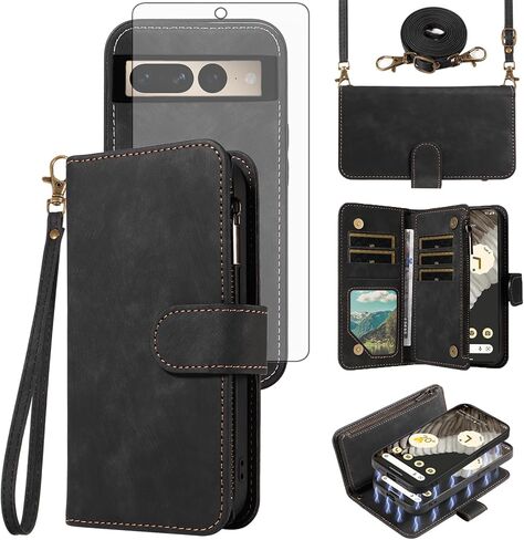 حالة هاتف ASUWISH لـ Google Pixel 7 Pro 5G SHIPPER WALLET غطاء مغناطيسي قابل للفصل مع حامي الشاشة الزجاجية المتقلب Crossbody Lanyard Holder Pixel7pro Pixel7 XL Seven 7pro 6.7 Girls Blue in Saudi Arabia