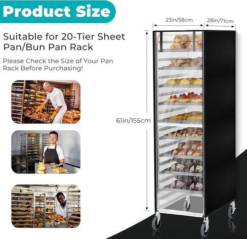 Pan Rack Cover, 61 x 28 x 23 Inch Bread Rack Cover 20 Tier Sheet Waterproof Bakery Holder Cover Dustproof with Zipper, Breathable Mesh Vent in Saudi Arabia