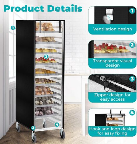 Pan Rack Cover, 61 x 28 x 23 Inch Bread Rack Cover 20 Tier Sheet Waterproof Bakery Holder Cover Dustproof with Zipper, Breathable Mesh Vent in Saudi Arabia