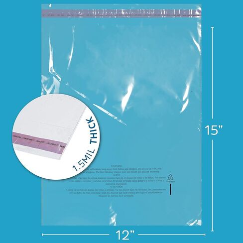 100 Count - 16" x 19" Extra-Large Self Seal Poly Bags with Suffocation Warning, 1.5 Mil, Clear Polybags with Resealable Adhesive Strip for Shipping & Packaging Clothing, T Shirts & Sweaters. GPI in Kuwait
