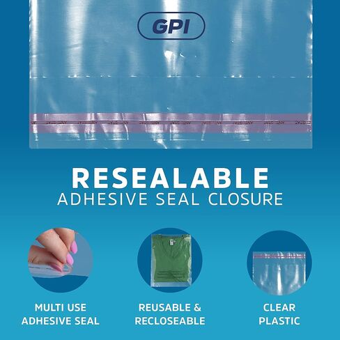 100 Count - 16" x 19" Extra-Large Self Seal Poly Bags with Suffocation Warning, 1.5 Mil, Clear Polybags with Resealable Adhesive Strip for Shipping & Packaging Clothing, T Shirts & Sweaters. GPI in Kuwait