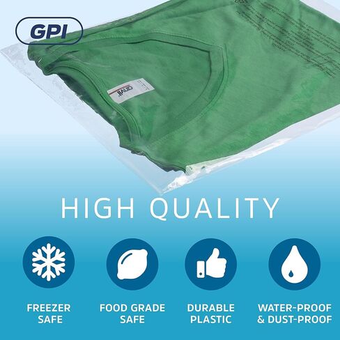 100 Count - 16" x 19" Extra-Large Self Seal Poly Bags with Suffocation Warning, 1.5 Mil, Clear Polybags with Resealable Adhesive Strip for Shipping & Packaging Clothing, T Shirts & Sweaters. GPI in Kuwait
