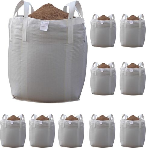 أكياس FIBC السائبة، 35 × 35 × 43 بوصة، سعة 2200 رطل، بيضاء، حزمة من 10، كيس صناعي عالي التحمل، حماية من الأشعة فوق البنفسجية، مفتوح من الأعلى، قاع مسطح، 35 قدم مكعب، حقيبة بناء in Kuwait