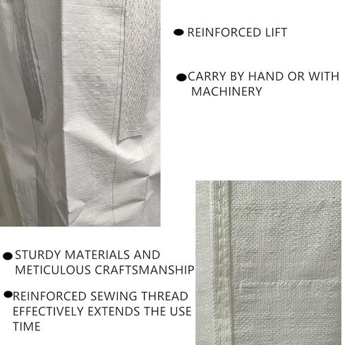 أكياس FIBC السائبة، 35 × 35 × 43 بوصة، سعة 2200 رطل، بيضاء، حزمة من 10، كيس صناعي عالي التحمل، حماية من الأشعة فوق البنفسجية، مفتوح من الأعلى، قاع مسطح، 35 قدم مكعب، حقيبة بناء in Kuwait