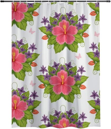 ستارة حمام بطباعة فراشة زهرية مع خطافات، ستارة دش صيفية مقاومة للماء، ستائر بوهو من القماش قابلة للغسل للحمام للتخييم ديكور لطيف 72 × 72 بوصة in Kuwait