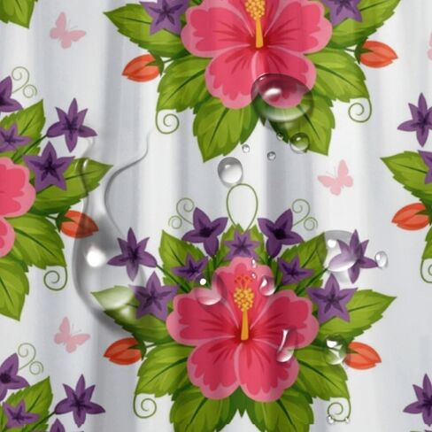 ستارة حمام بطباعة فراشة زهرية مع خطافات، ستارة دش صيفية مقاومة للماء، ستائر بوهو من القماش قابلة للغسل للحمام للتخييم ديكور لطيف 72 × 72 بوصة in Kuwait