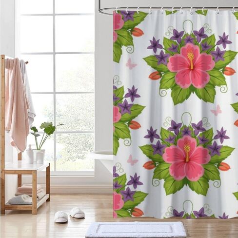 ستارة حمام بطباعة فراشة زهرية مع خطافات، ستارة دش صيفية مقاومة للماء، ستائر بوهو من القماش قابلة للغسل للحمام للتخييم ديكور لطيف 72 × 72 بوصة in Kuwait