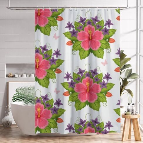 ستارة حمام بطباعة فراشة زهرية مع خطافات، ستارة دش صيفية مقاومة للماء، ستائر بوهو من القماش قابلة للغسل للحمام للتخييم ديكور لطيف 72 × 72 بوصة in Kuwait