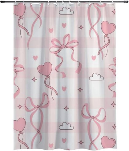 الشريط القلب الزخارف بوهو ستارة دش مع السنانير، الصيف ستارة دش الفضاء للماء، النسيج قابل للغسل عطلة الستائر الساحلية للحمام لحوض الاستحمام ديكور مجردة 48 × 72 في in Kuwait