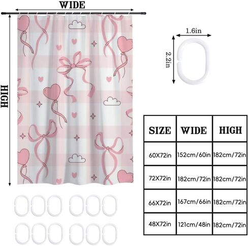 الشريط القلب الزخارف بوهو ستارة دش مع السنانير، الصيف ستارة دش الفضاء للماء، النسيج قابل للغسل عطلة الستائر الساحلية للحمام لحوض الاستحمام ديكور مجردة 48 × 72 في in Kuwait
