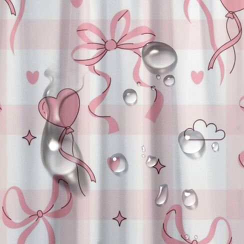 الشريط القلب الزخارف بوهو ستارة دش مع السنانير، الصيف ستارة دش الفضاء للماء، النسيج قابل للغسل عطلة الستائر الساحلية للحمام لحوض الاستحمام ديكور مجردة 48 × 72 في in Kuwait