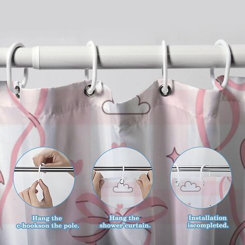 الشريط القلب الزخارف بوهو ستارة دش مع السنانير، الصيف ستارة دش الفضاء للماء، النسيج قابل للغسل عطلة الستائر الساحلية للحمام لحوض الاستحمام ديكور مجردة 48 × 72 في in Kuwait