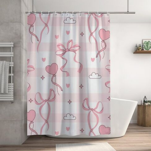 الشريط القلب الزخارف بوهو ستارة دش مع السنانير، الصيف ستارة دش الفضاء للماء، النسيج قابل للغسل عطلة الستائر الساحلية للحمام لحوض الاستحمام ديكور مجردة 48 × 72 في in Kuwait