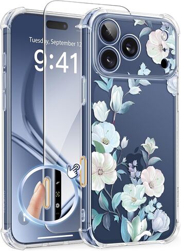 GVIEWIN for iPhone 17 Pro Max Case with Screen Protector, Upgraded [Full Camera Protection][Non Yellowing]Floral Slim Shockproof Clear Women Phone Cover for iPhone 17 Pro Max 6.9"(Floratopia/Colorful) in Kuwait