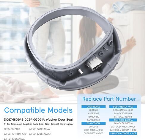 WF42H5000AW/A2 WF42H5200AW/A2 DC64-03051A DC97-18094B fit for Samsung Vrt Front Loader Washer Parts Rubber Door Boot Seal Gasket Diaphragm WF42H5200AP/A2 WF42H5200AF/A2 DC64-03051A X007 Vypart in Kuwait